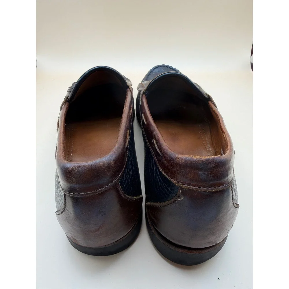 Allen Edmonds Nashua Mens Tassel Kiltie Loafers Two Tone Black Brown Leather 10